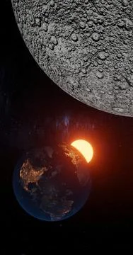 3d render, fantasy moon with craters close-up and earth map of America Illustrazione stock