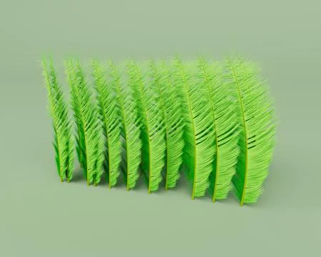 3d render of Feather line up isolated on Pastel background, 3d background min Illustrazione stock