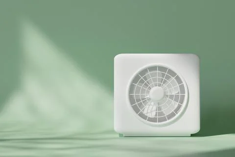 This 3D render features sleek, minimalist air source heat pump against a so.. Stock Illustration