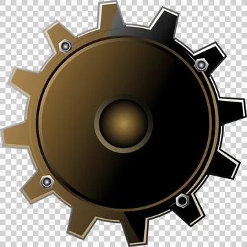 3D render is featuring metallic gear with brass-black gradient, silver bolts, Stock Illustration