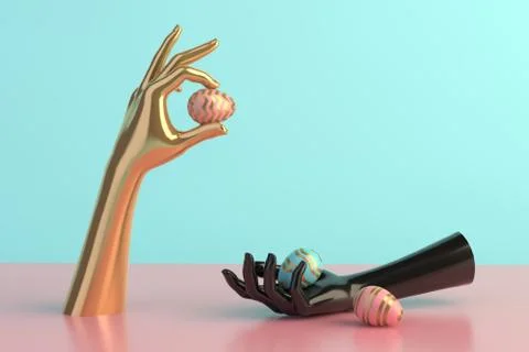 3d render, female hands, minimal fashion background, mannequin body parts with Stock Illustration