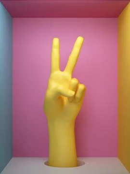 3d render, female yellow artificial hand victory sign, mannequin body part Stock Illustration