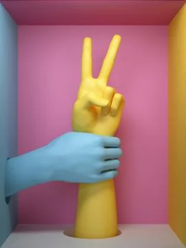 3d render, feminist protest concept, female hand victory sign gesture Ilustração Stock