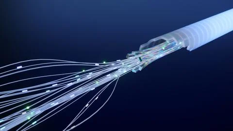 3d render of a fiber optic cable transferring data with glowing impulses Stock Illustration