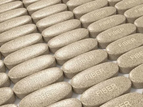 3d render of fiber pills in row Illustrazione stock