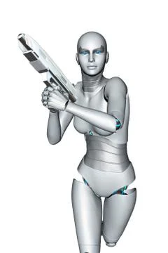 3d render of fighter robot isolated on white background Illustrazione stock