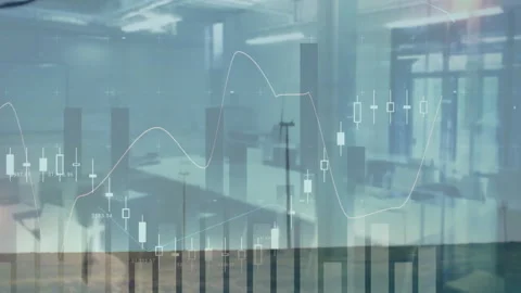 3D render financial charts merging modern office interior with wind turbines, Stock Footage 308677585