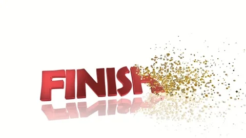 3D render of finish text with golden particles dissolving creating abstract Stock Footage 334446513