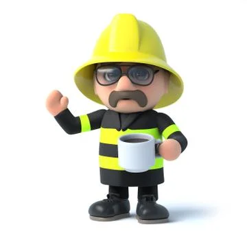 3d render of a firefighter with a cup of coffee Stock Illustration
