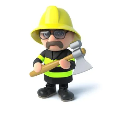 3d render of a firefighter holding an axe Stockillustratie