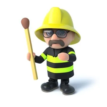 3d render of a firefighter holding an unlit match Stock Illustration