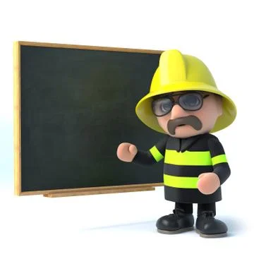 3d render of a firefighter stood next to a blackboard 스톡 일러스트
