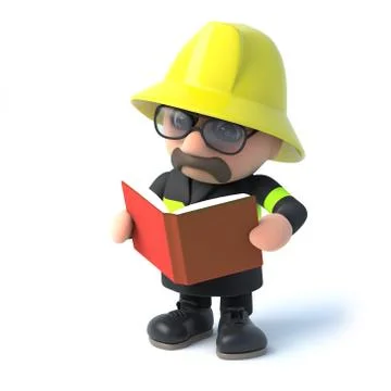 3d render of a fireman reading a book. Stock Illustration