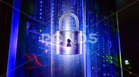 3D render Firewall activated on server room data center . concept of ...