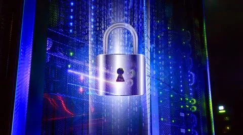 3D render Firewall activated on server room data center . concept of information Stock Illustration