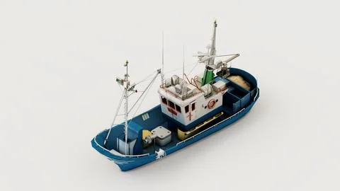 3D render of a fishing boat prototype model isolated on a white background Stock Illustration