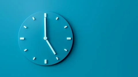 3d render of Five o'clock sea blue Office Wall Clock on a blue background Illustrazione stock