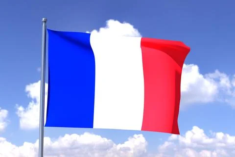 3d render of the flag of France on a cloudy sky background Illustrazione stock