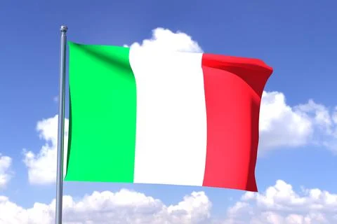 3d render of the flag of Italy on a cloudy sky background Illustrazione stock