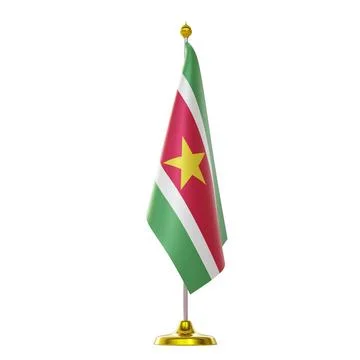 3d render of flag on pole for Suriname countries summit and political meet... Stock Photos