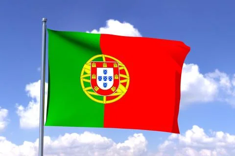 3d render of the flag of Portugal on a cloudy sky background Illustrazione stock