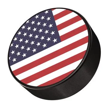 3D render of the flag of the United States of America label ice hockey puck Stock Illustration