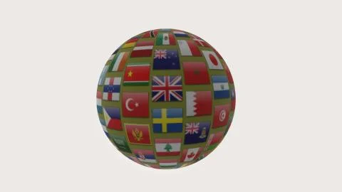 3d render Flags of the world in globe on white backgroung Stock Illustration