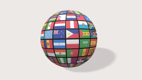 3d render Flags of the world in globe on white backgroung Illustrazione stock