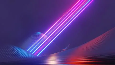 3d render of flash neon and light glowing on dark scene. Speed light moving.. イラスト素材