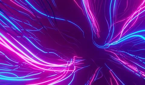 3d render of flash neon and light glowing on dark scene. Speed light moving.. イラスト素材