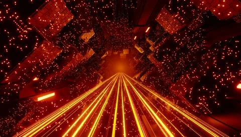3d render of flash neon and light glowing on dark scene. Speed light moving.. イラスト素材