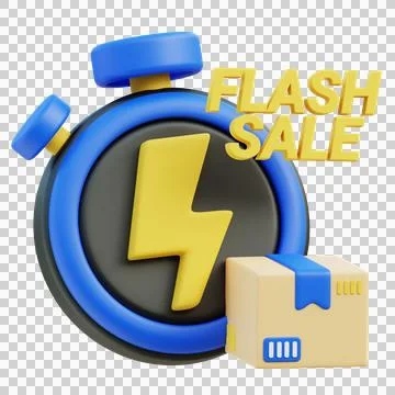 3D Render of Flash Sale Concept with Stopwatch and Package Icon Stock Illustration