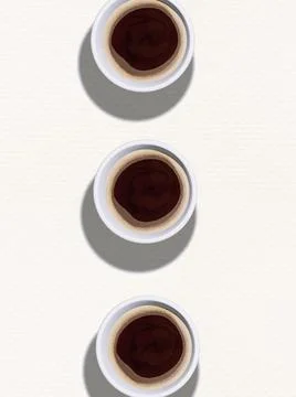 3d render flat lay scene...Coffee cups on white textured background. Minima.. Stock Photos