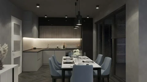 3d render. The flight of the camera through the studio apartment in a modern sty Stock Footage 208651593