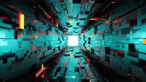 3d render, flight inside spaceship tunnel. Motion graphic 4K Video stock 131048397