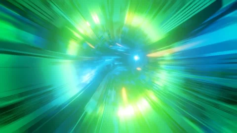 3d render Flight through time and space through a bright tunnel that glows Видео 238835482