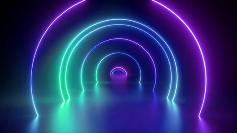 3d render, flight through tunnel, neon light abstract background, round arcad Video stock 108101911