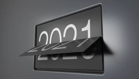 3d render of a flip clock calendar rotates from the year 2020 to 2021 Stock Illustration
