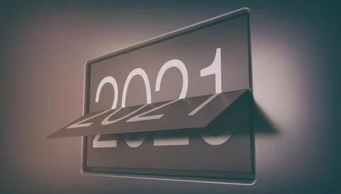 3d render of a flip clock calendar rotates from the year 2020 to 2021 Stock Illustration