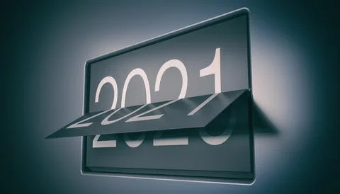 3d render of a flip clock calendar rotates from the year 2020 to 2021 Stock Illustration