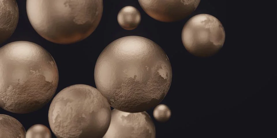 3d render of floating bronze textured spheres Stock Illustration