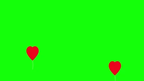 3D render of floating heart balloons on green screen background for chroma key Stock Footage 336180250
