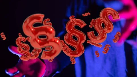 3D render of floating red law and justice paragraph symbols Stock Photos