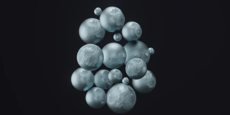 3d render of floating spheres on dark background Stock Illustration