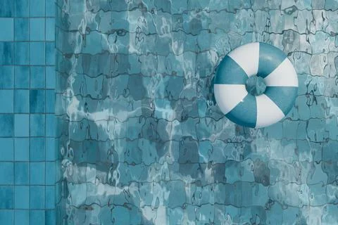 3d render of floating swim ring and tiled swimming pool from above Stock Illustration