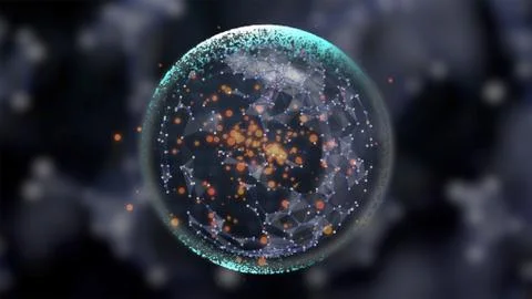 3d render floating transparent globe with fiery shining particles and magic dust Stock Illustration