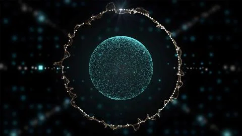 3d render floating transparent globe with fiery shining circle round in magic Illustrazione stock