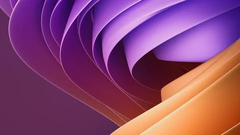 3D render of flowing abstract structure in purple tones with curved elements. Stock Illustration