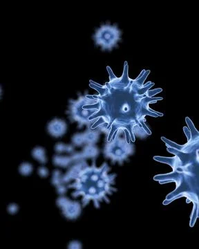 3d render of flu virus spreading in the air for health and flu concept. Stock Illustration