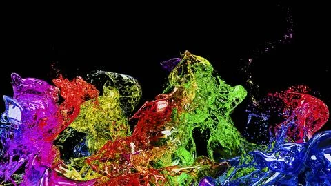 3D render, Fluid liquids Splash glass multicolor wallpeper background Illustrazione stock